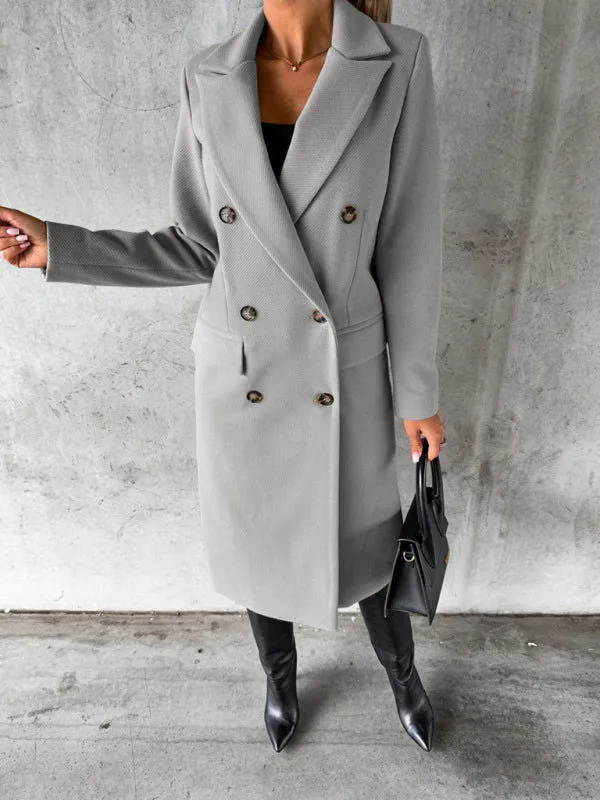 Long-sleeved Double-breasted Mid-Length Women's Trench Coats