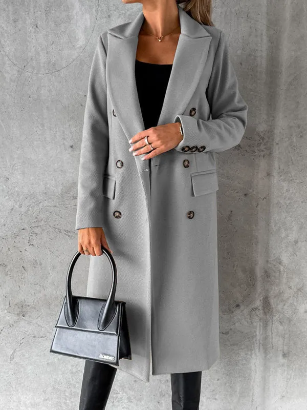 Long-sleeved Double-breasted Mid-Length Women's Trench Coats