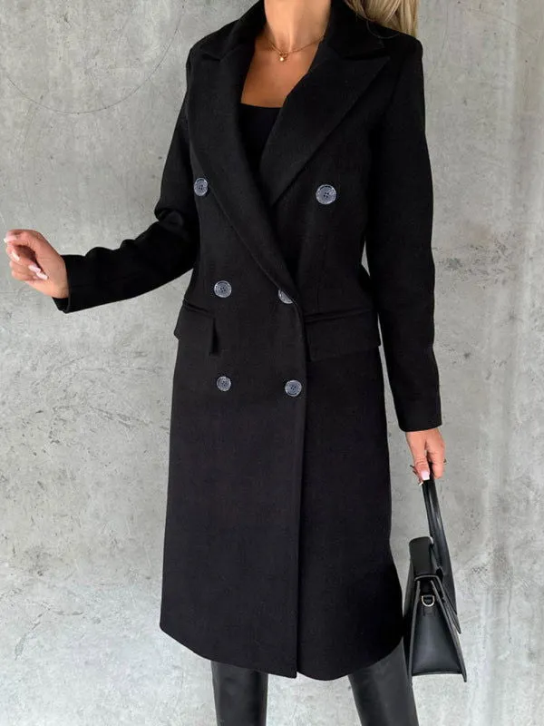 Long-sleeved Double-breasted Mid-Length Women's Trench Coats