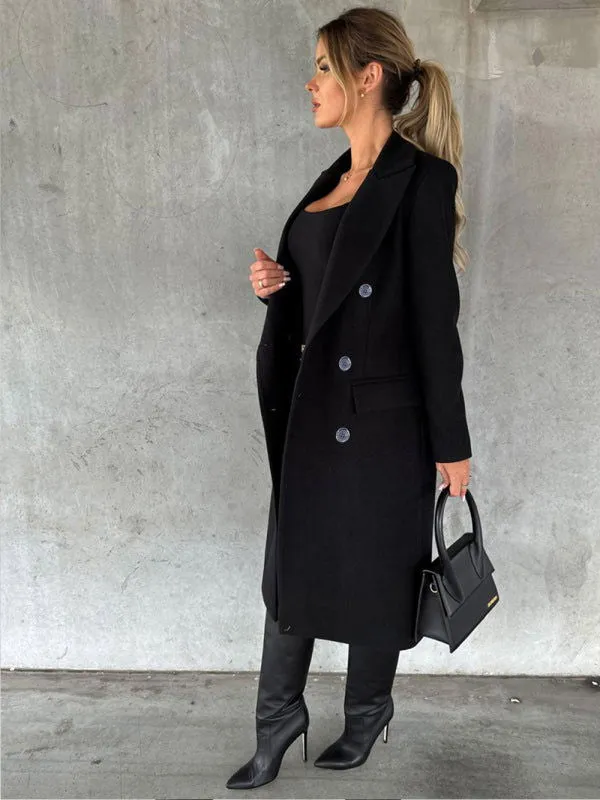 Long-sleeved Double-breasted Mid-Length Women's Trench Coats