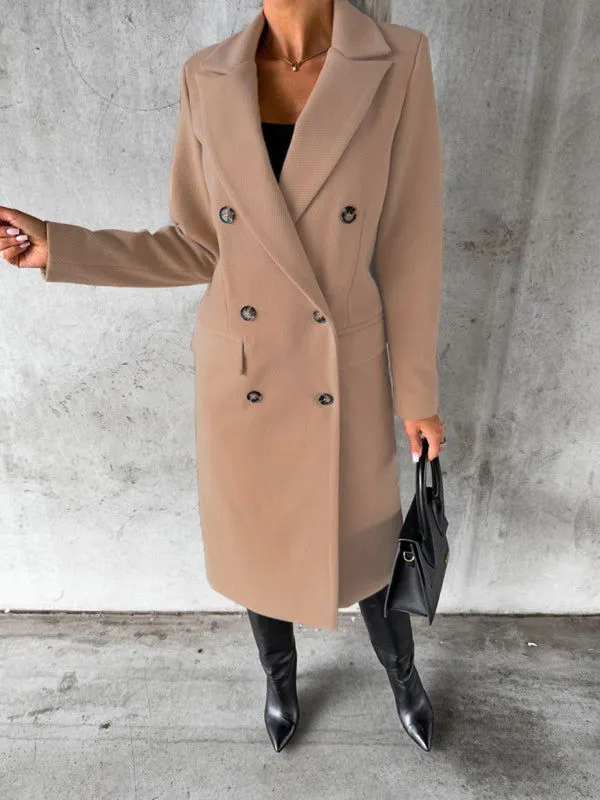 Long-sleeved Double-breasted Mid-Length Women's Trench Coats