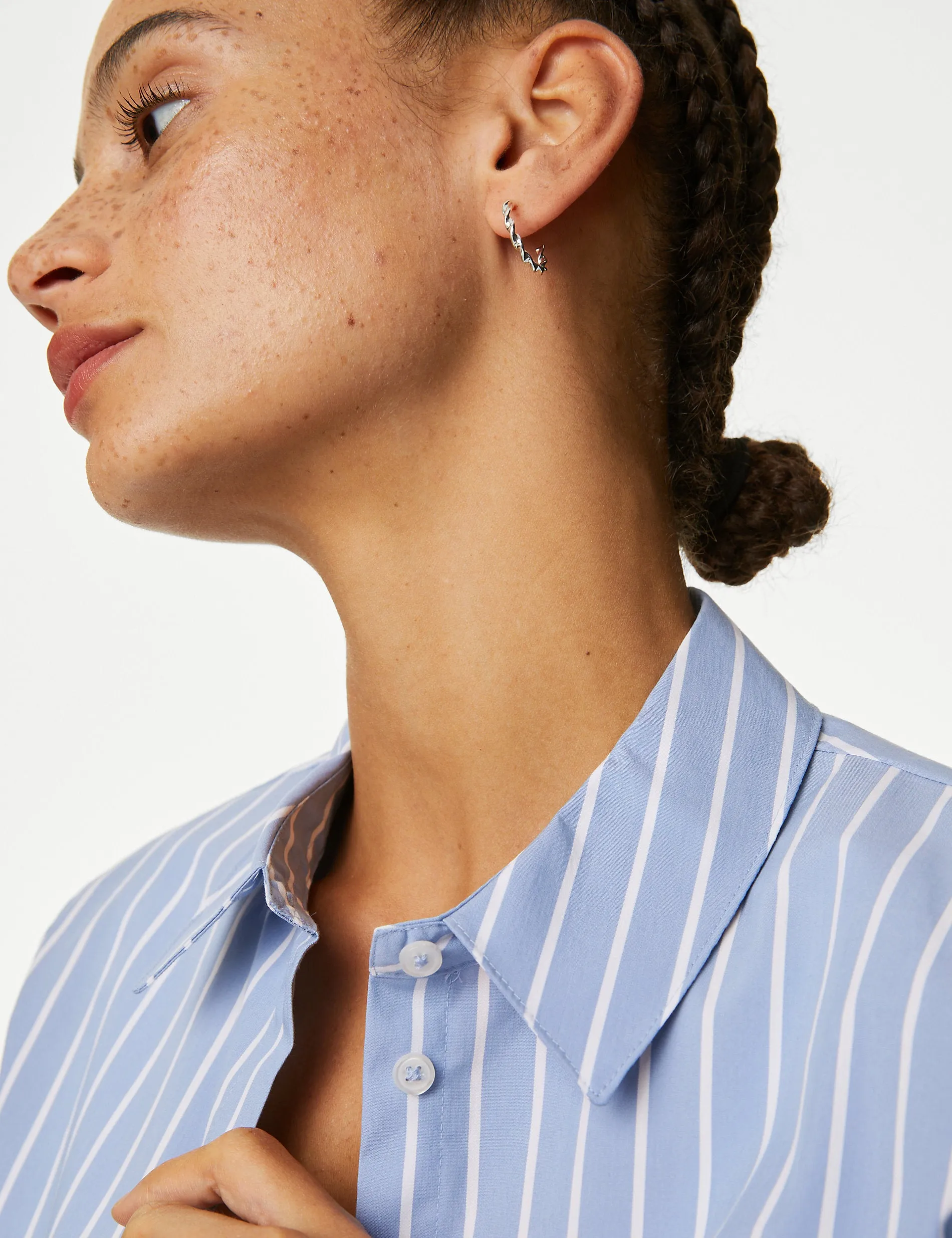 Marks & Spencer Cotton Striped Slim Fit Shirt, Blue Mix
