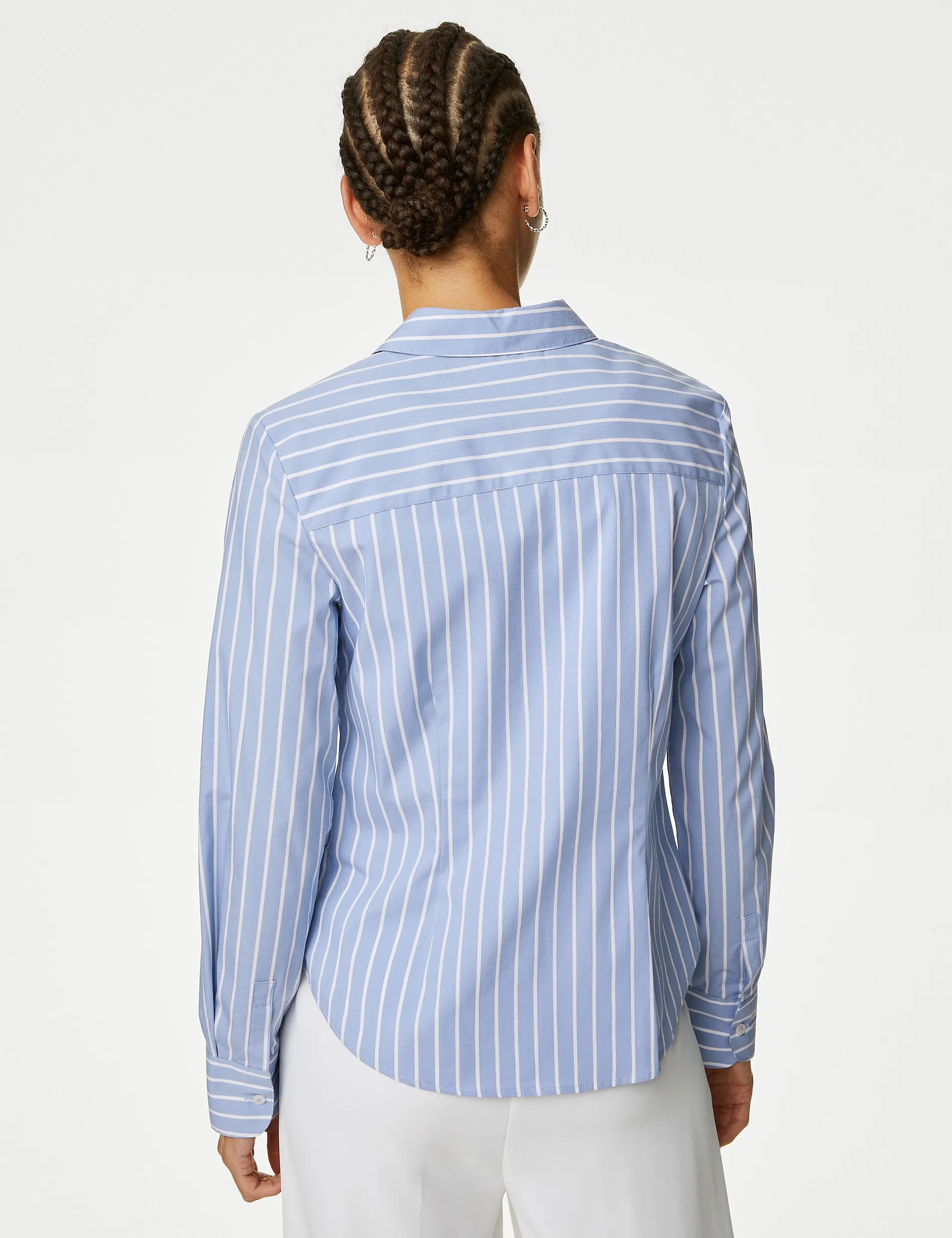 Marks & Spencer Cotton Striped Slim Fit Shirt, Blue Mix