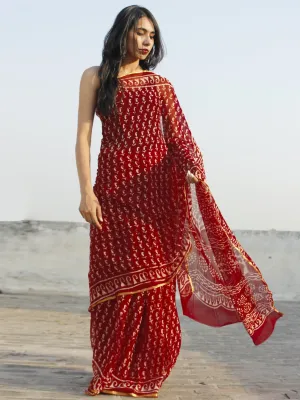 Maroon Ivory Hand Block Printed Chiffon Saree - S031702342