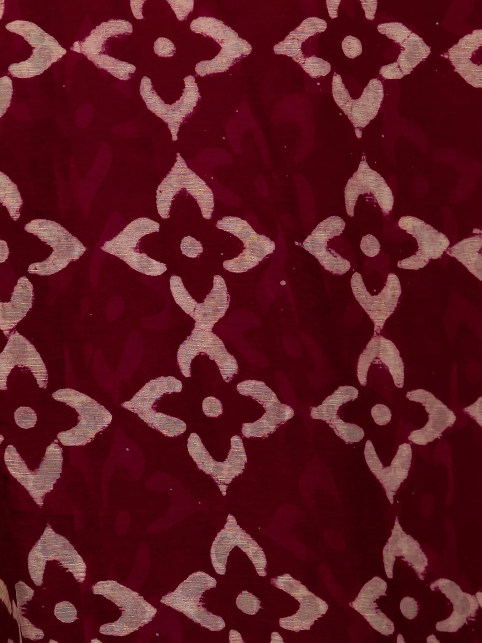 Maroon White Hand Block Printed Chiffon Saree with Zari Border - S031703225