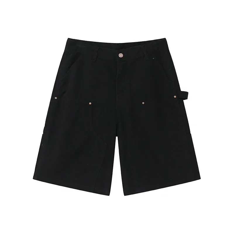 Men's Wear Knee Length Denim Shorts Summer Multi Pocket Loose Jeans Solid Color Japanese Style Male Overalls 9C6027