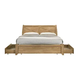 Mica Natural Double Wooden Bed Frame with Storage Drawers - Oak