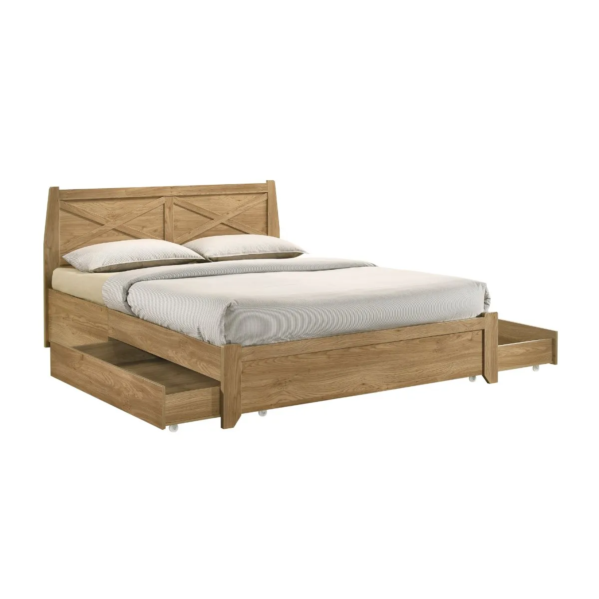 Mica Natural Double Wooden Bed Frame with Storage Drawers - Oak