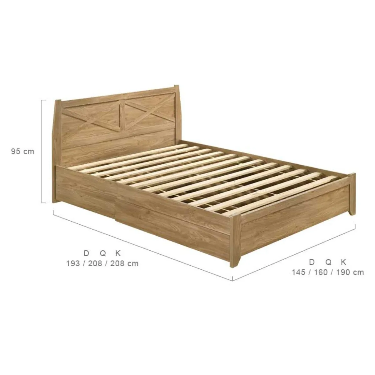 Mica Natural Double Wooden Bed Frame with Storage Drawers - Oak