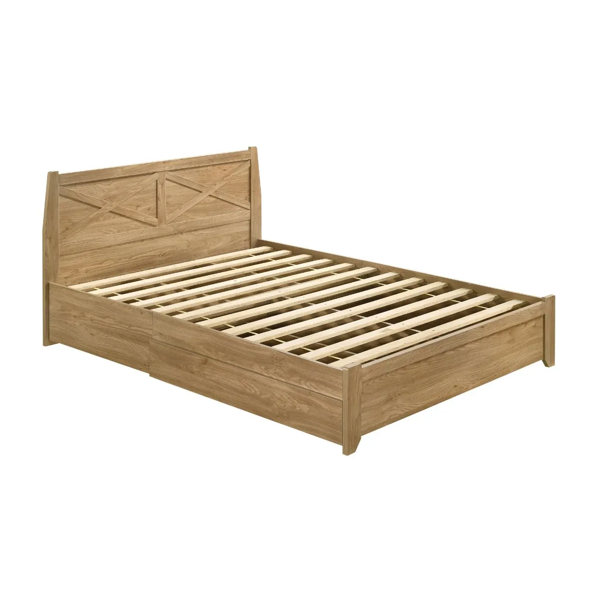 Mica Natural Double Wooden Bed Frame with Storage Drawers - Oak