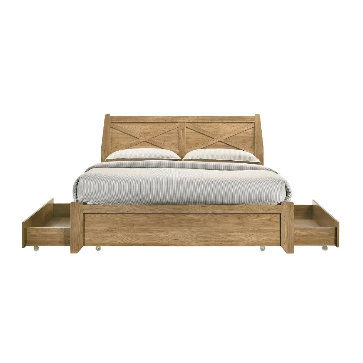 Mica Natural Double Wooden Bed Frame with Storage Drawers - Oak