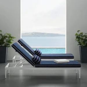 Mick Outdoor Swimming Poolside Lounger (White   Navy Blue ) Set of 2
