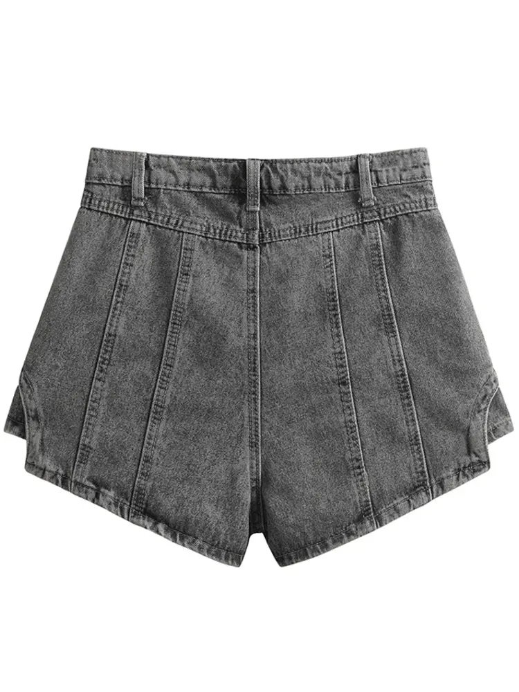 Minimalist Denim Shorts For Women High Waist Patchwork Button Summer Irregular Shorts Skirts Female Fashion