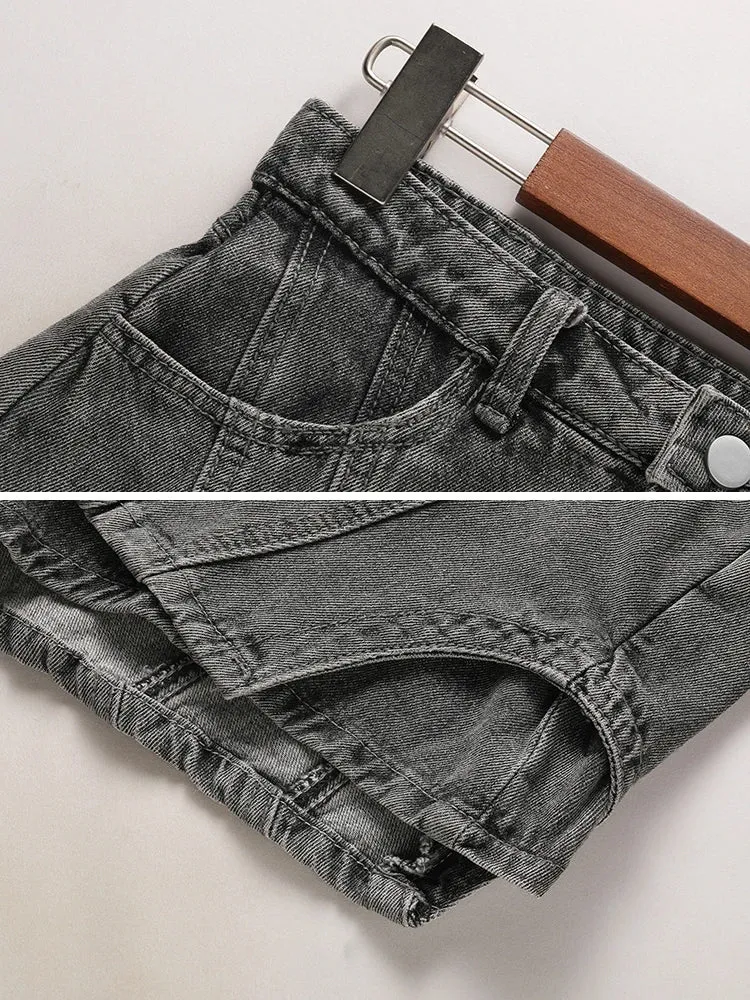 Minimalist Denim Shorts For Women High Waist Patchwork Button Summer Irregular Shorts Skirts Female Fashion