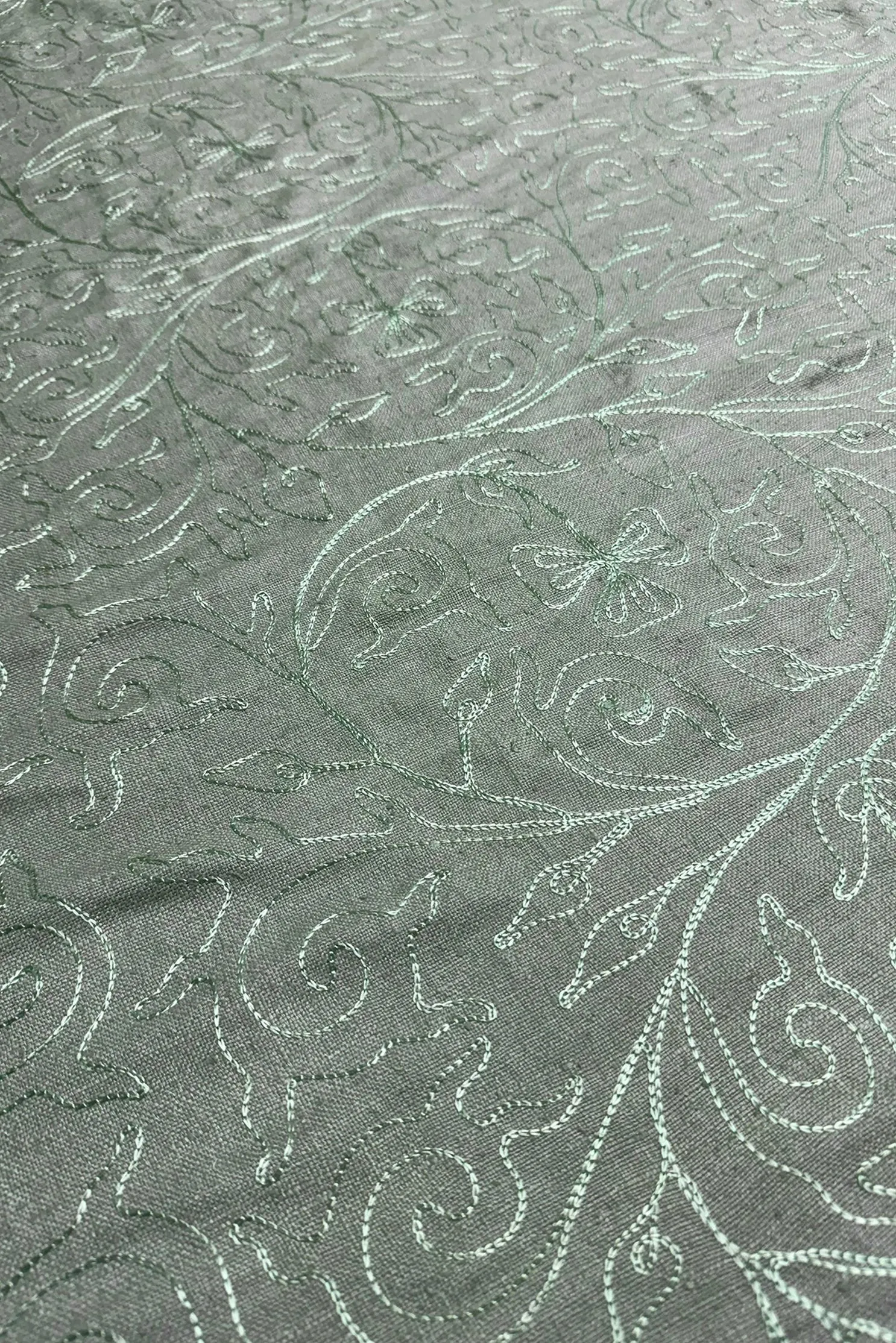 Mint Green Embroidered Silk Linen MEMT-018-02