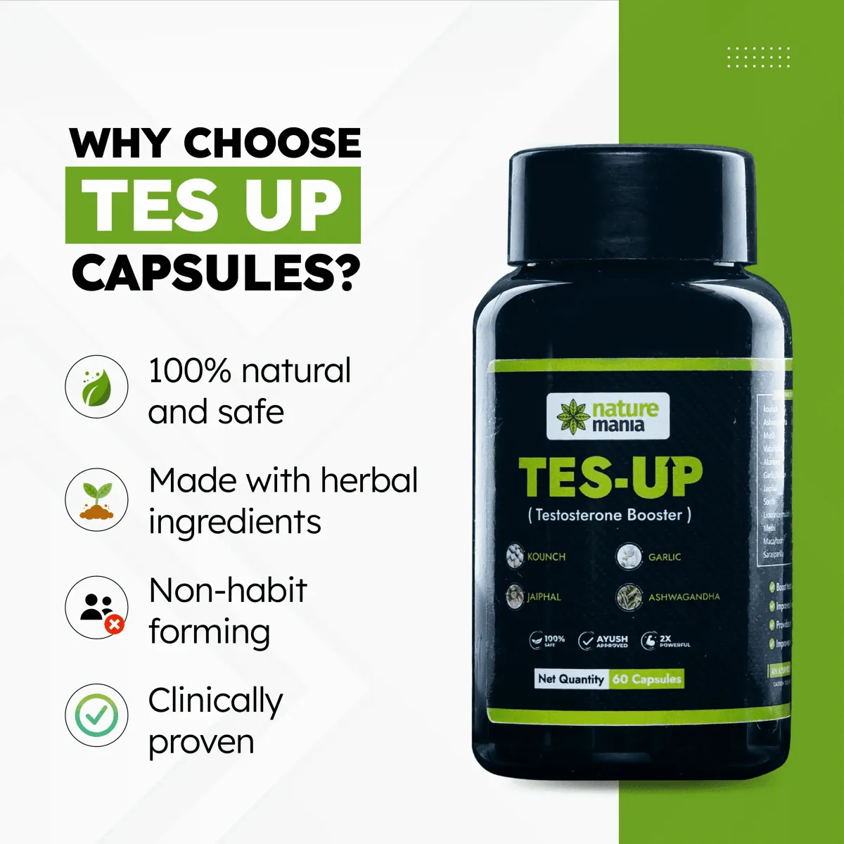 Nature Mania Tes-up Capsules (Male & Female Testo Booster) - 60 Capsules