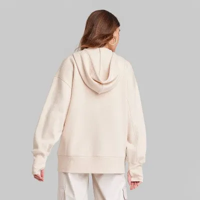 New - Women's Oversized Zip-Up Hoodie - Wild Fable Beige L