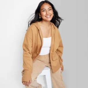 New - Women's Oversized Zip-Up Hoodie - Wild Fable Light Brown L