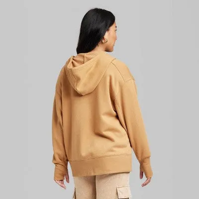 New - Women's Oversized Zip-Up Hoodie - Wild Fable Light Brown L