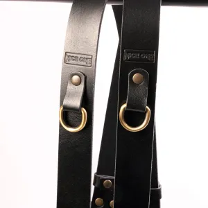Nice One Leather Double Camera Shoulder Strap, Professional, Adjustable, Made In Italy, Black gold finish