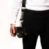 Nice One Leather Double Camera Shoulder Strap, Professional, Adjustable, Made In Italy, Black gold finish