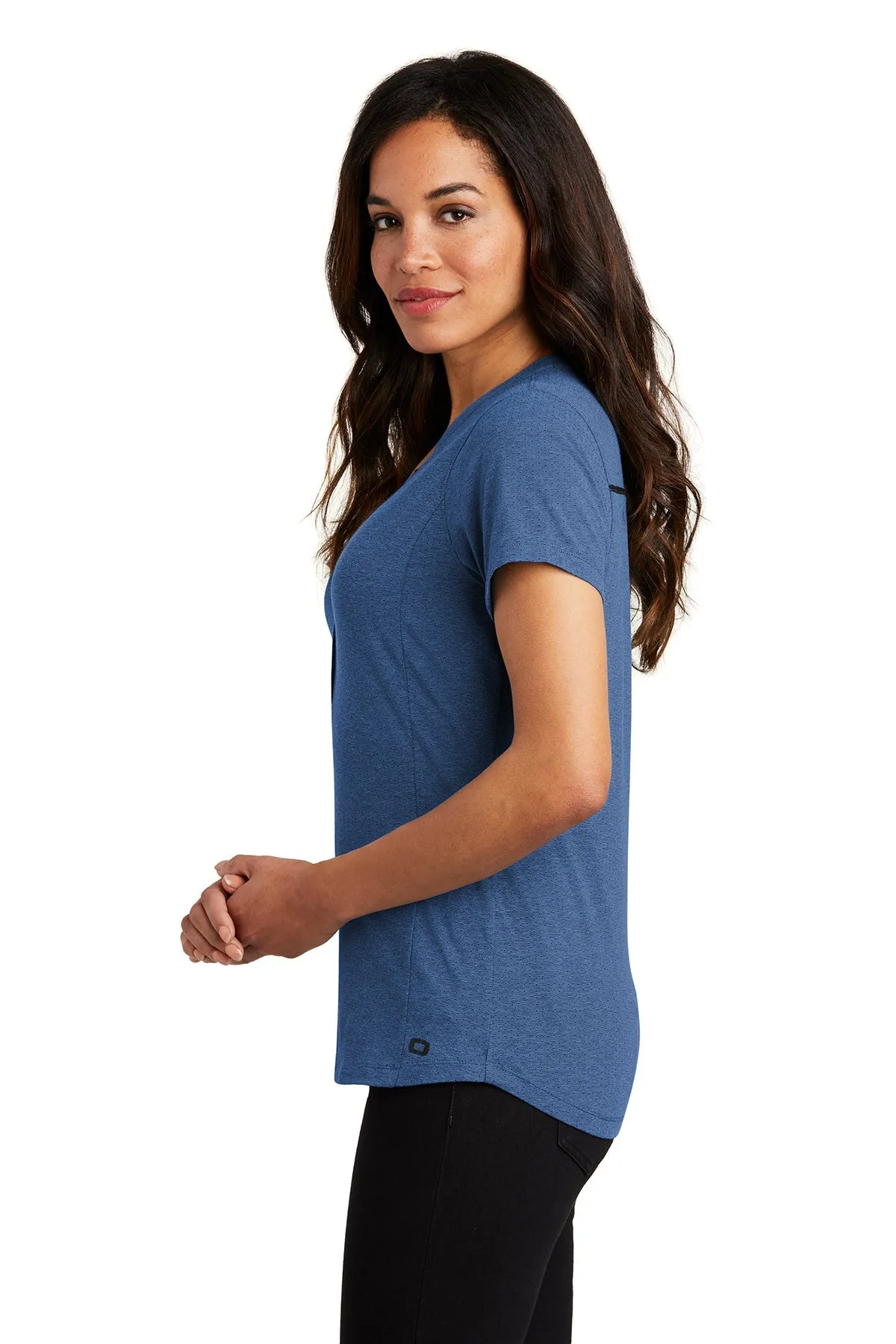 OGIO Ladies Tread Branded Henleys, Blue Heather