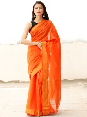 Orange Handloom Mangalagiri Cotton Saree With Zari Border - S031703853