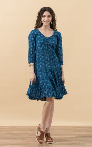 Paloma Dress, Short, 3/4 Sleeve, Tula Indigo