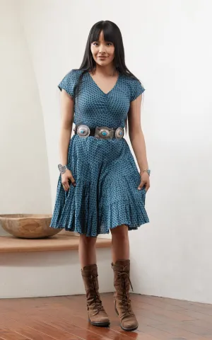 Paloma Dress, Short, Cap Sleeve, Teal Dot