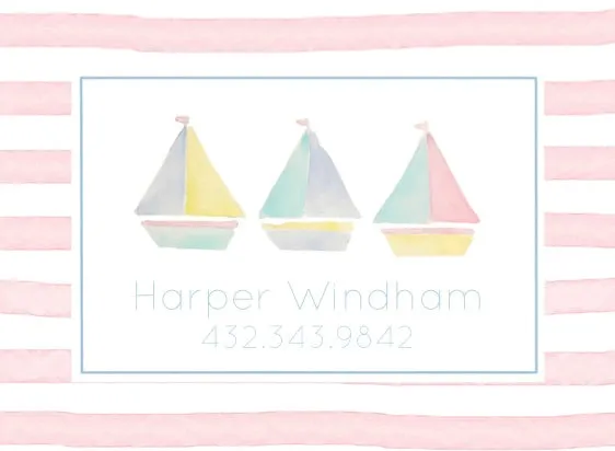 Pastel Sailboats Calling Card in Pink