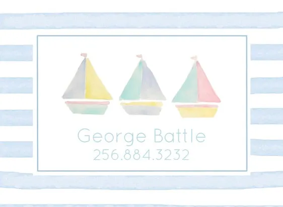 Pastel Sailboats Calling Cards in Blue