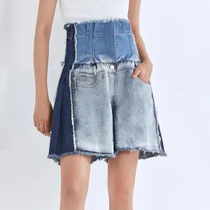 Patchwork Tassel Hit Color Wide Leg Short For Women High Waist Casual Shorts Female 2020 Summer Fashion New Style