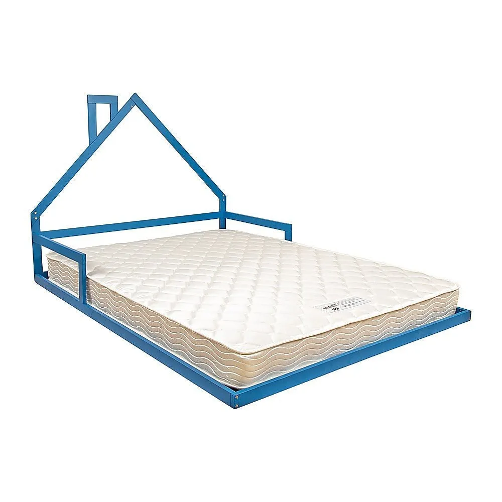 Pine Wood House Shaped Double Floor Bed Blue