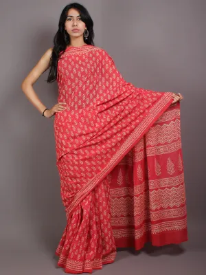 Pink Beige Hand Block Printed Cotton Saree in Natural Colors - S03170576