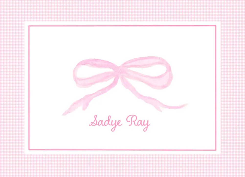 Pink Bow Calling Cards with Pink Gingham