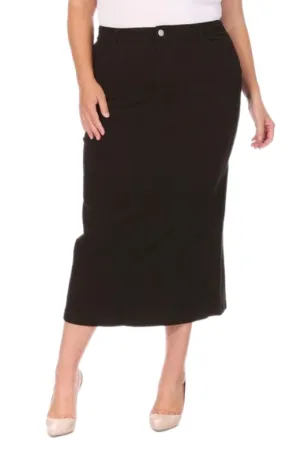 Plus Long Twill Skirt Style 87812X in Black