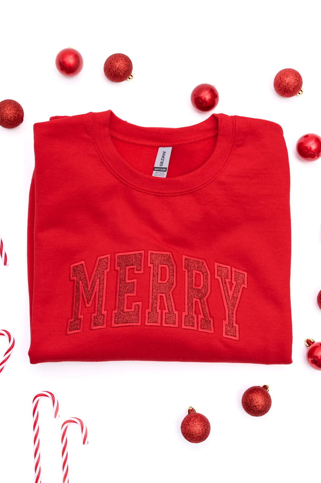 PREORDER: Embroidered Merry Glitter Applique Sweatshirt (Ships in 2-3 Weeks)