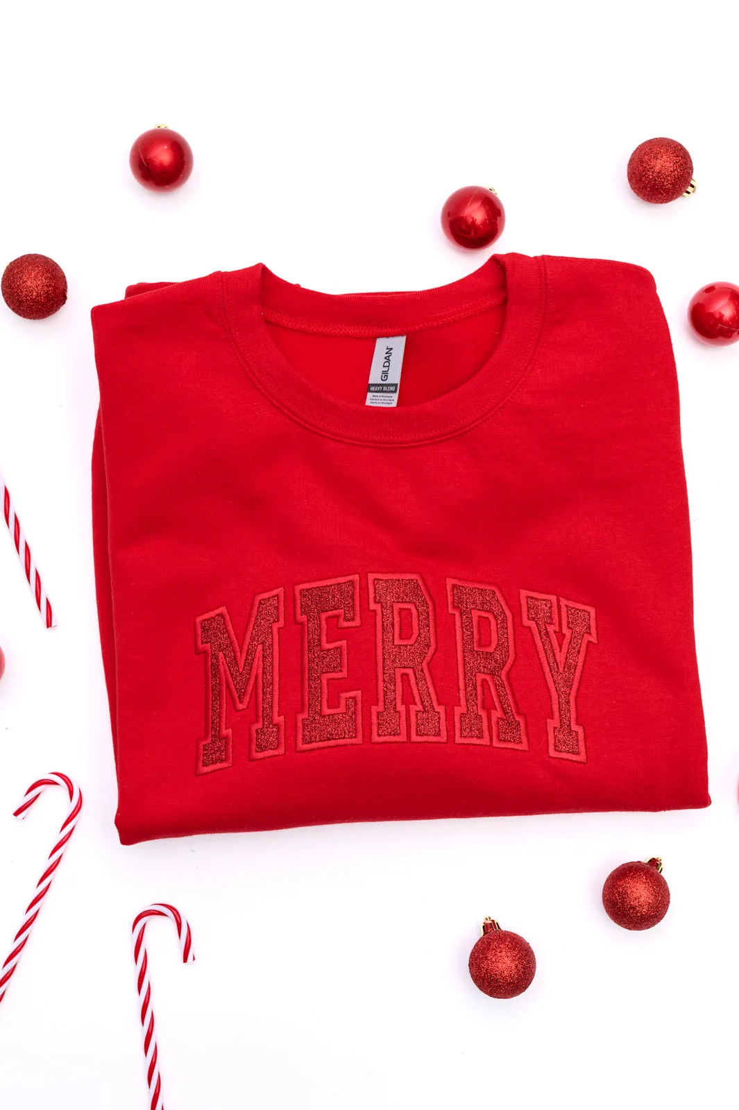 PREORDER: Embroidered Merry Glitter Applique Sweatshirt (Ships in 2-3 Weeks)