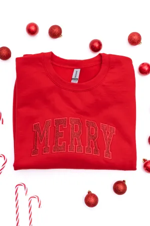 PREORDER: Embroidered Merry Glitter Applique Sweatshirt (Ships in 2-3 Weeks)