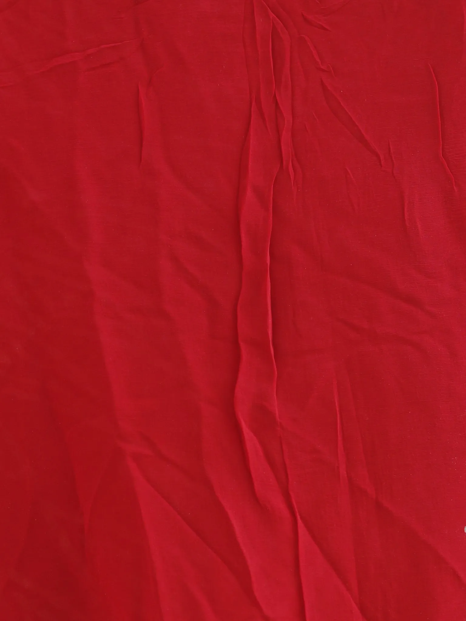 Red and White  Hand Block Printed Chiffon Saree with Zari border- S031702699