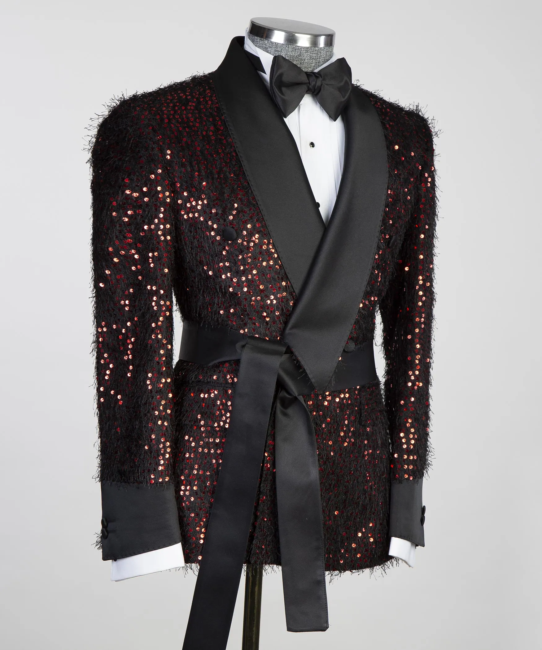 Red Shining Party Wear Belted Tuxedo