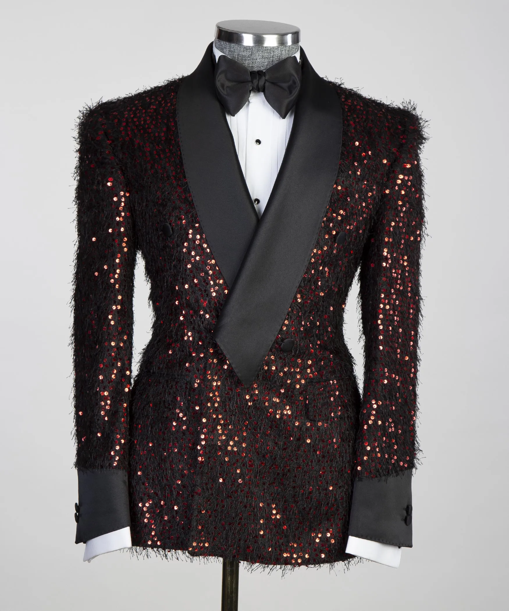 Red Shining Party Wear Belted Tuxedo