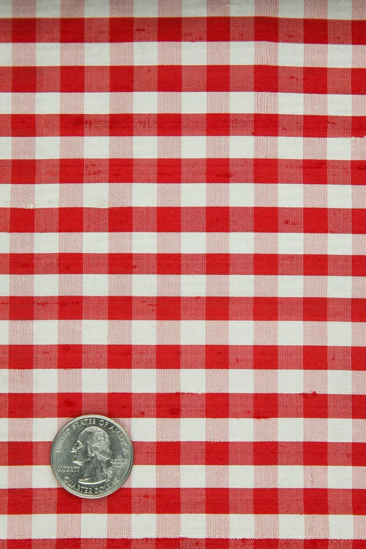Red White Gingham Shantung 342 Fabric