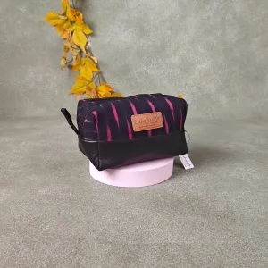 Double Zip Black Vanity Bag with Pink Sarus Crane Prints