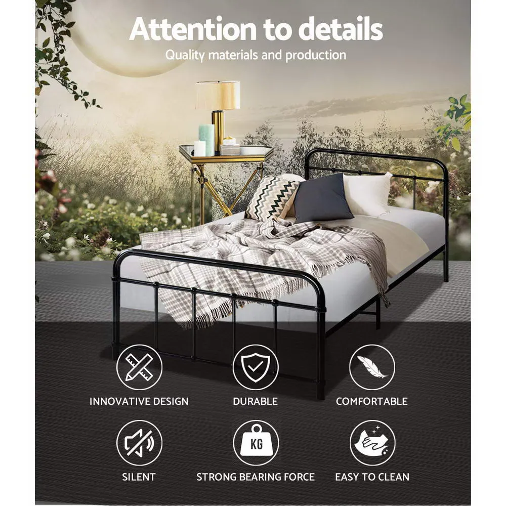 Single Package | Leo Metal Bed Frame Black & Bonita Pillow Top Mattress (Medium Firm)