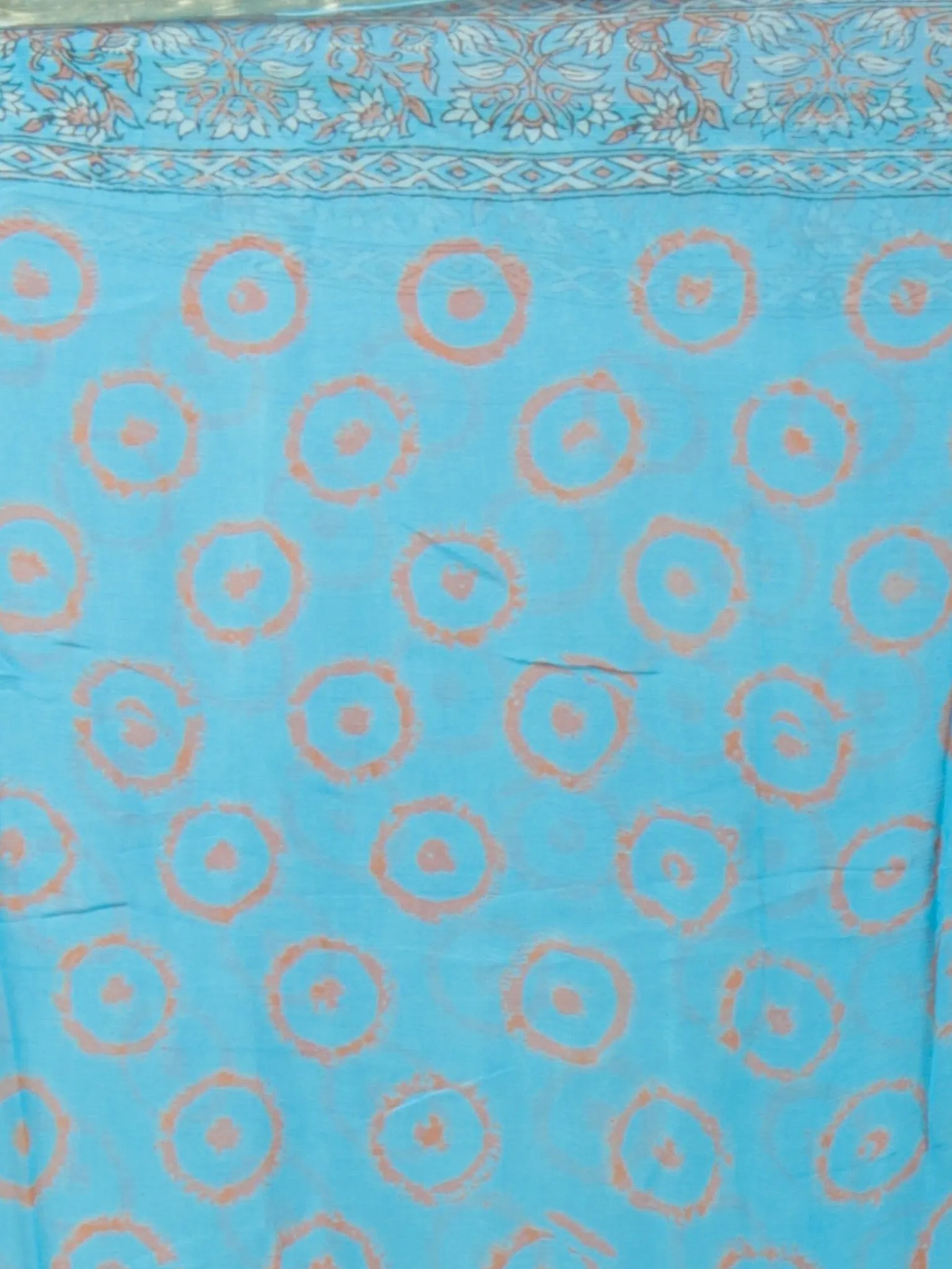 Sky Blue Ivory Hand Block Printed Chiffon Saree - S031701692