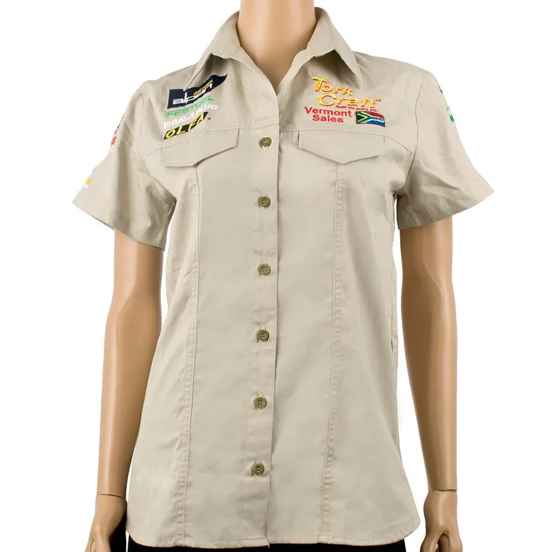 TORK CRAFT VERMONT LADIES 3/4 COTTON SHIRT STONE SMALL TC00301
