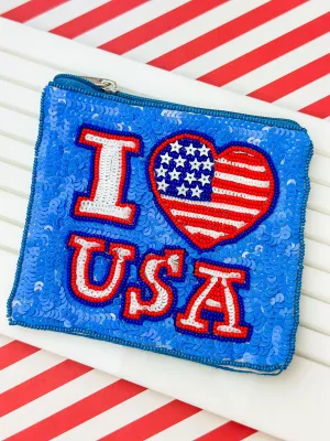 'USA' Love Beaded Zip Pouch