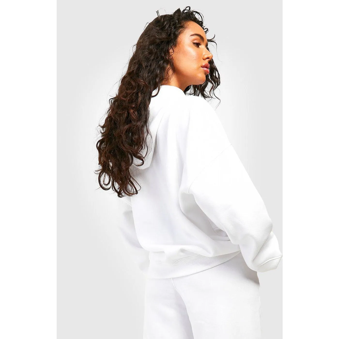 White Motocross Printed Seam Detail Oversized Hoodie