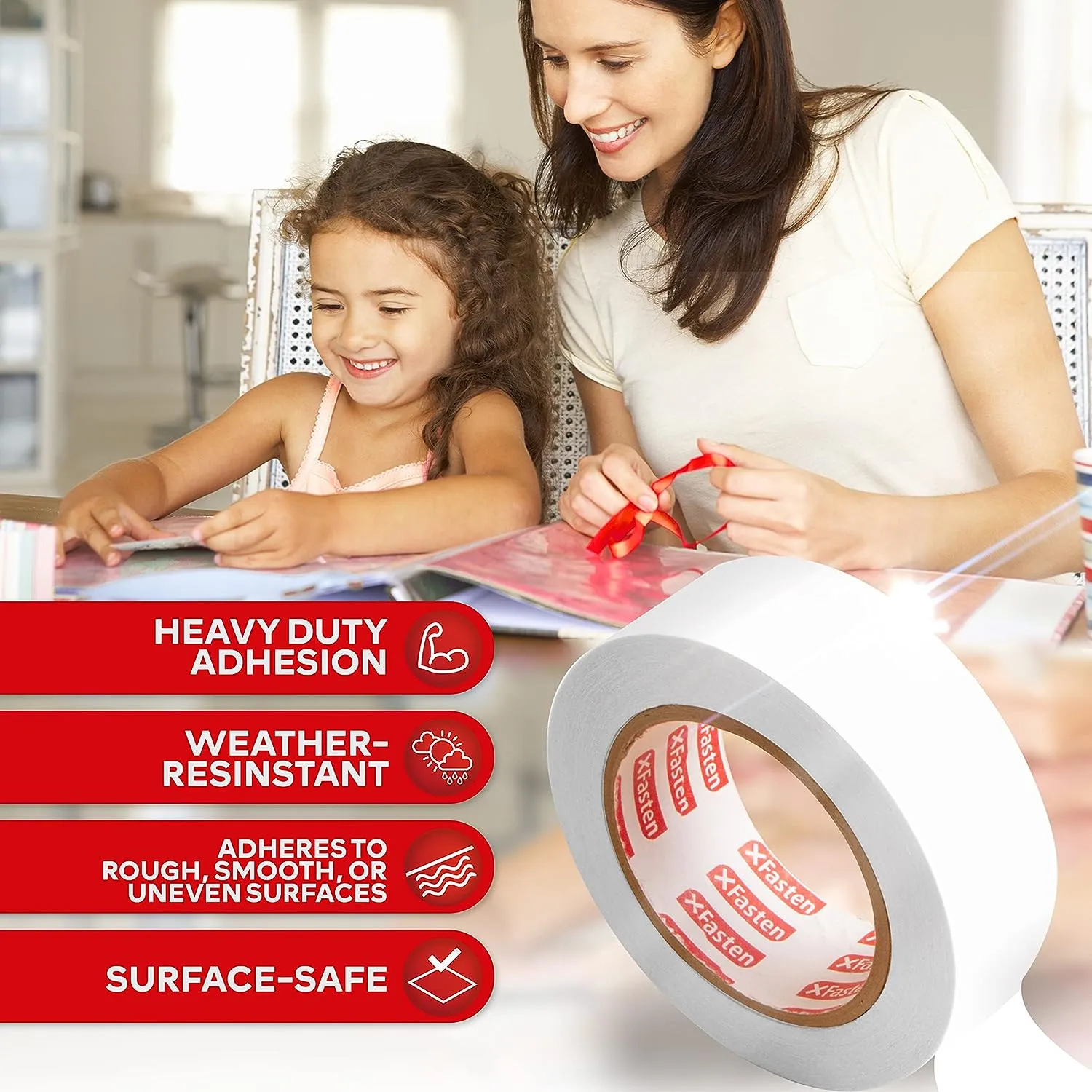 XFasten Double Sided Tape | 1/2 Inch x 20-Yards | White | 6-Pack